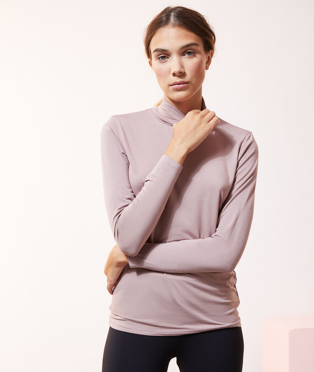 Col roulé mailles fines mauve.