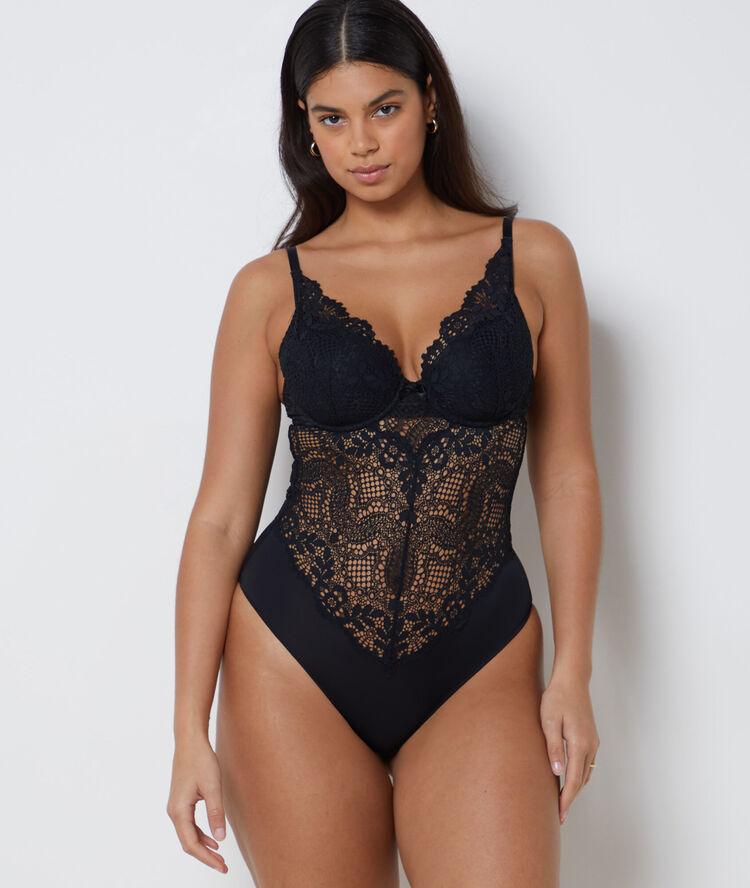 Body en dentelle, dos ouvert noir.