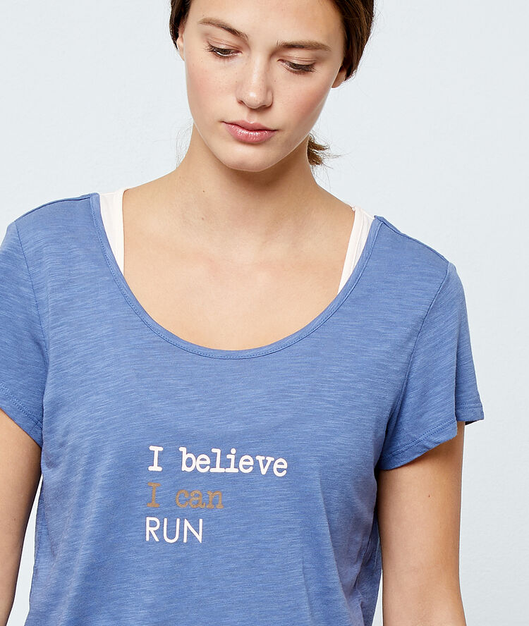 T-shirt de training, débardeur intégré bleu.