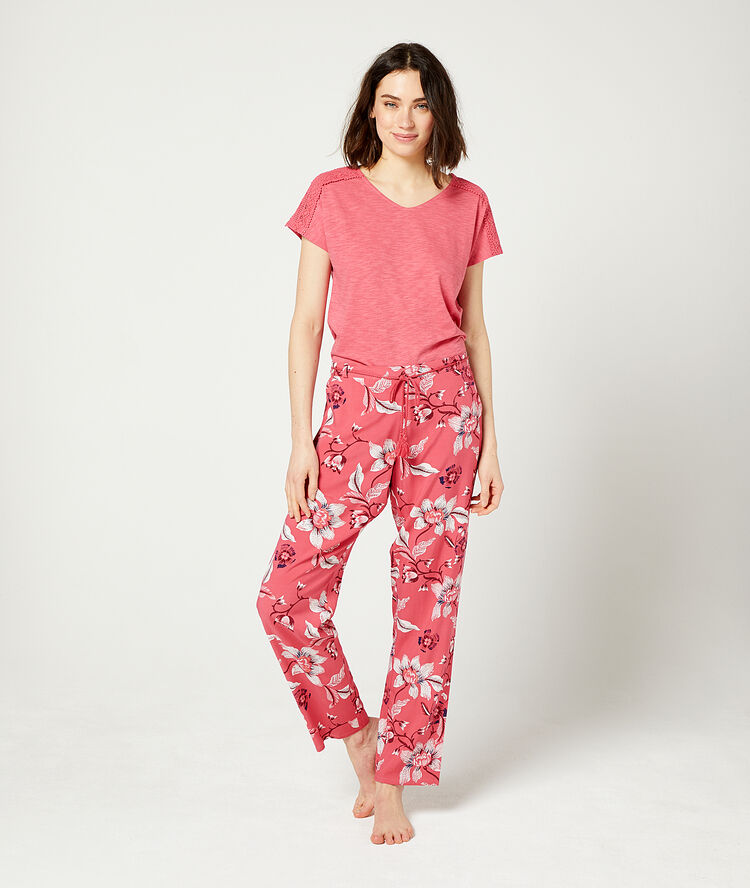 T-shirt détails guipure corail.