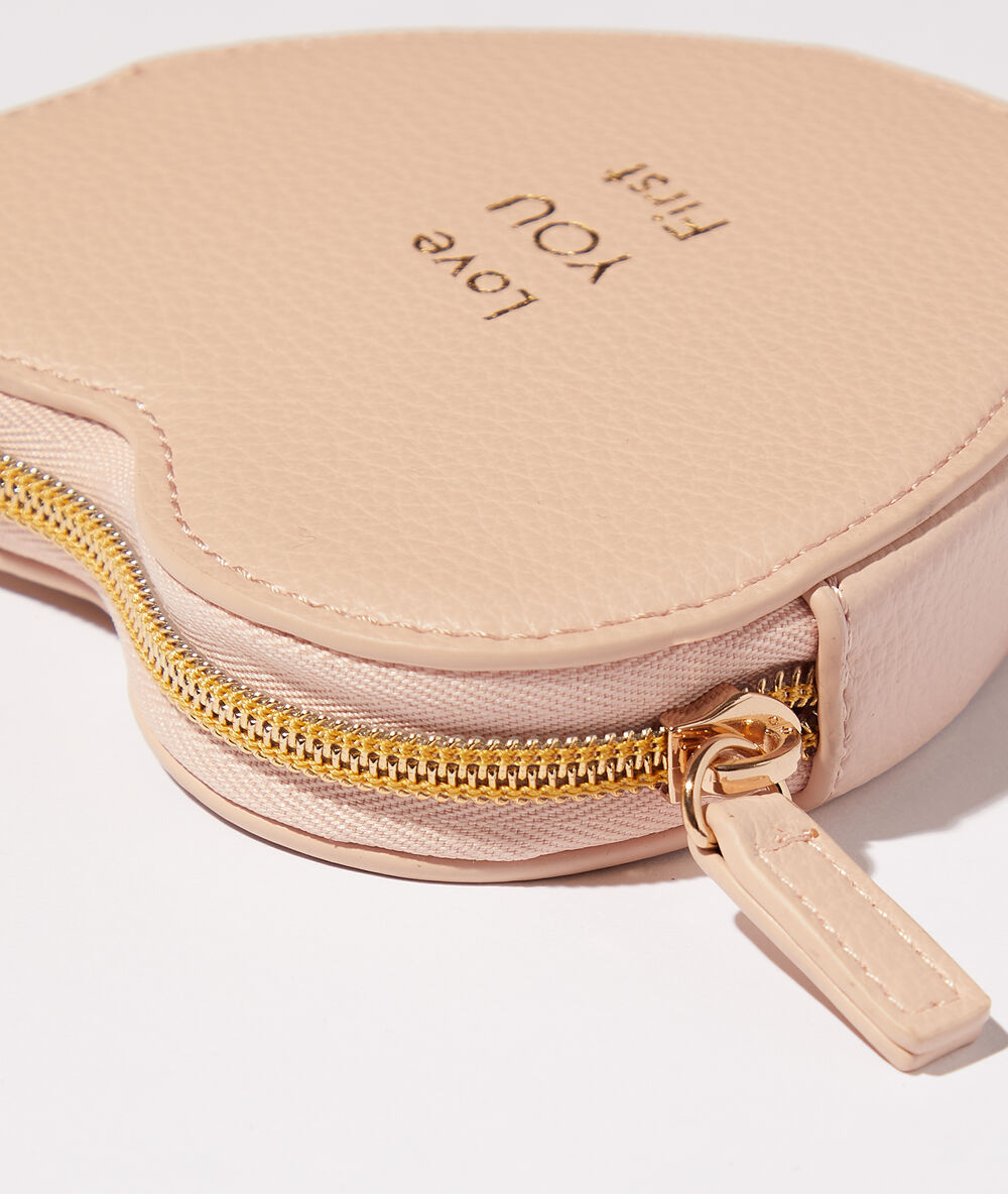 Petit porte-monnaie cœur "love you first" rose.