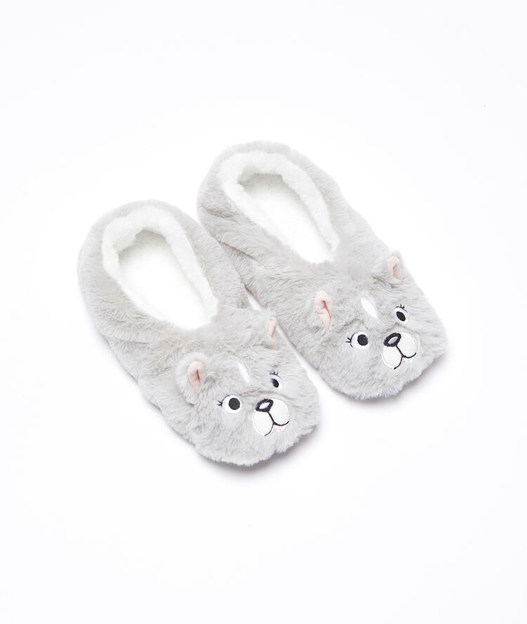 Chaussons chien gris.