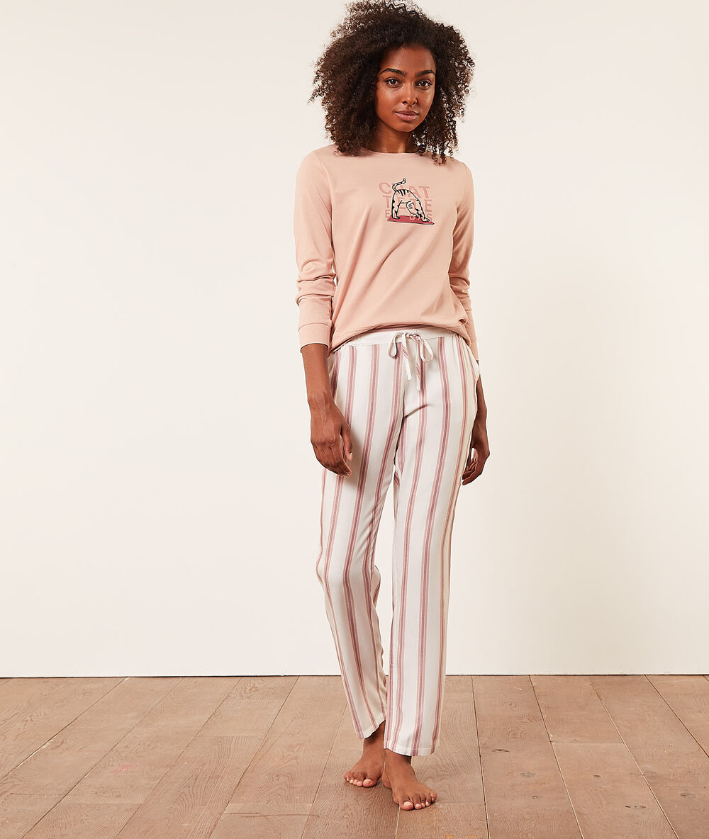 Pantalon de pyjama rayé ecru.