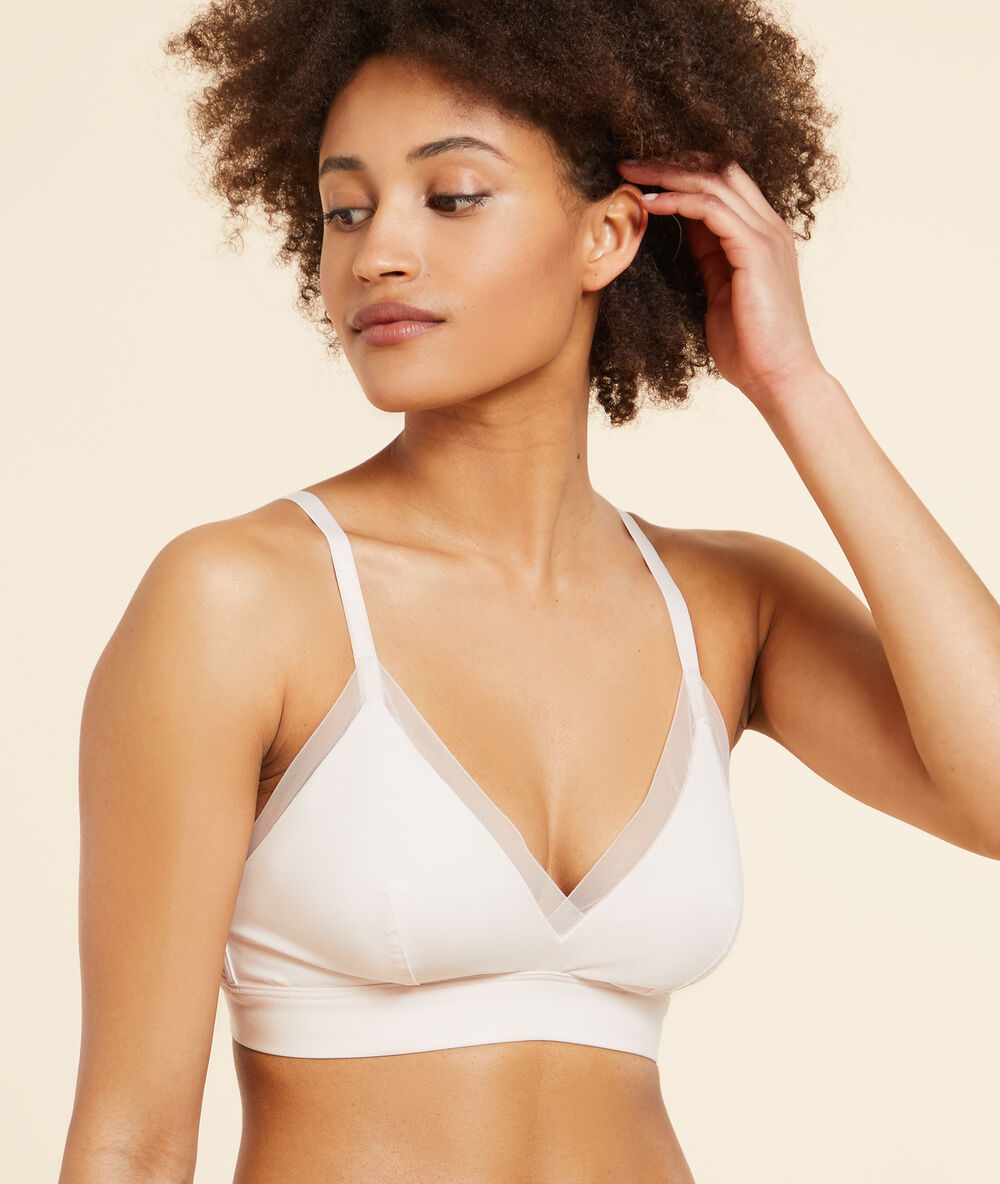 Soutien-gorge n°8 - triangle sans armatures en coton bio rose poudre.