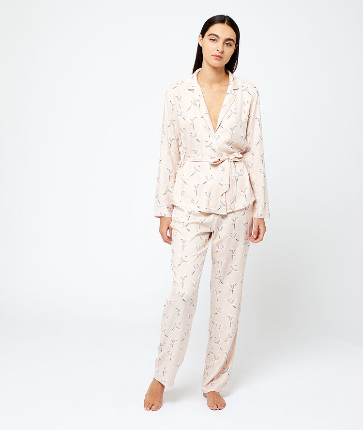 Chemise de pyjama oiseaux rose.