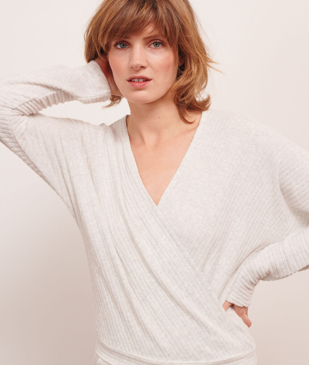 Top cache-coeur loungewear ecru.