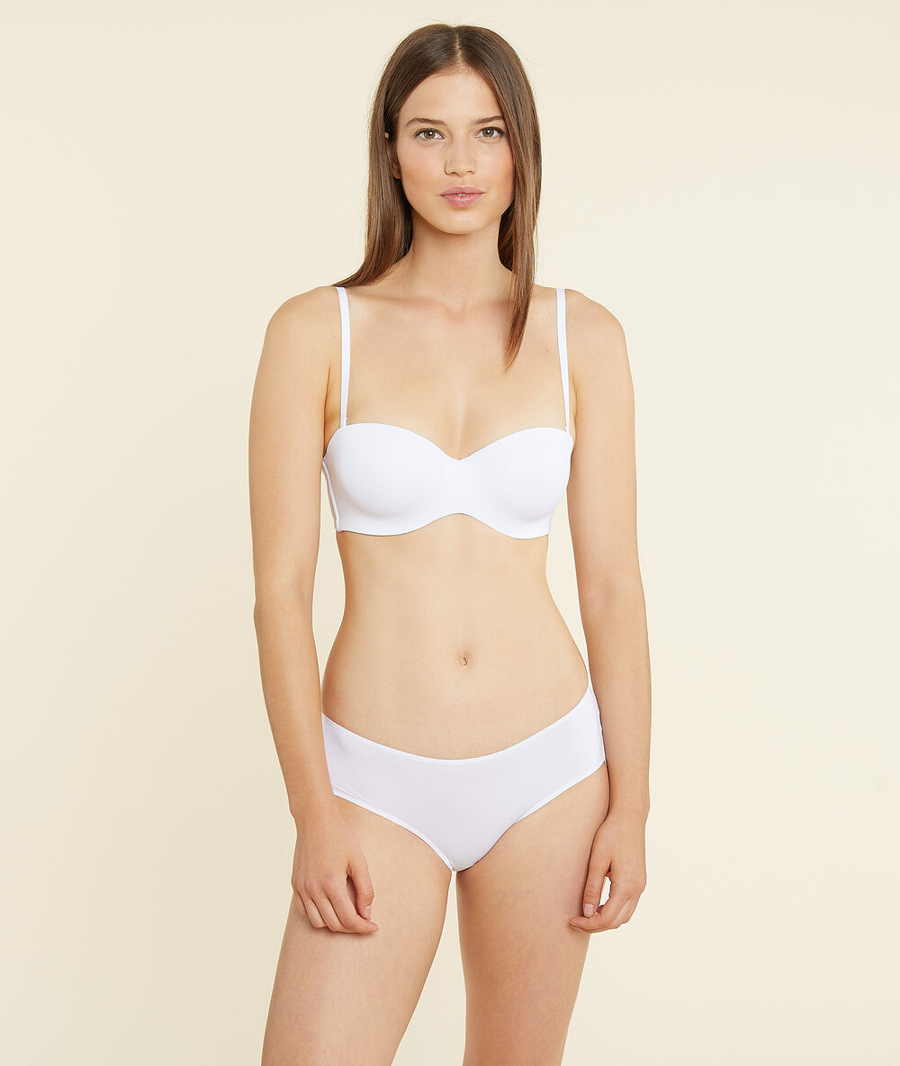 Bandeau microfibre, bretelles amovibles, bonnet d blanc.