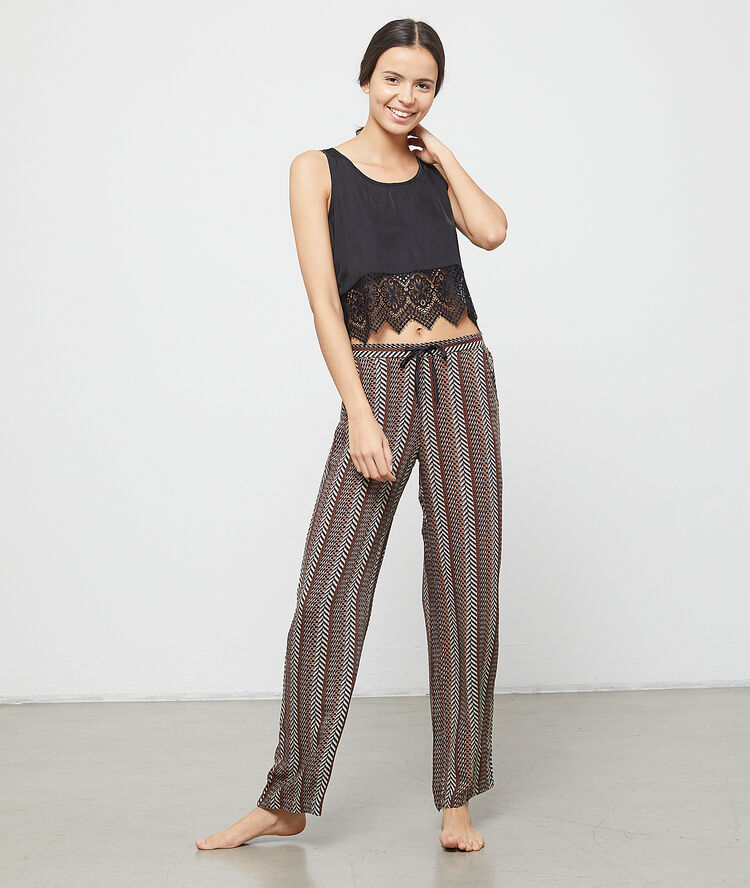 Pantalon fluide imprimé noir.