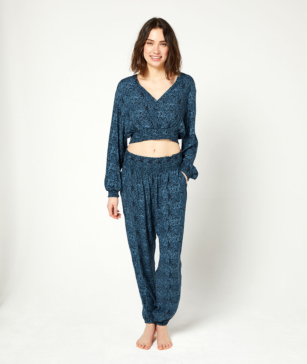Pantalon smocké imprimé marine.