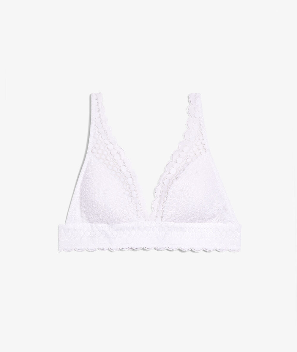 Soutien-gorge n°8 - triangle sans armatures, pads amovibles blanc.
