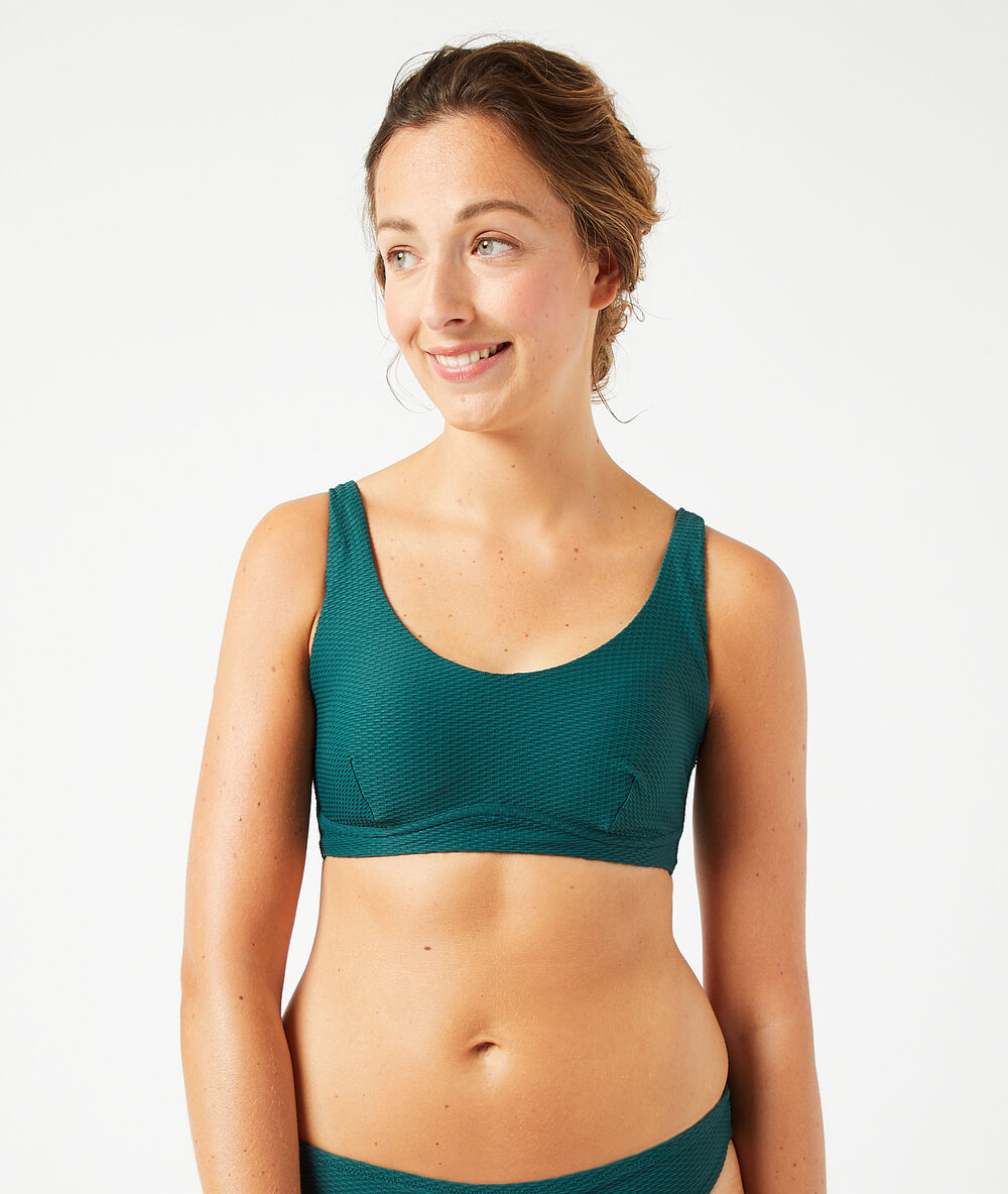 Haut de maillot de bain post-mastectomie brassière vert sapin.