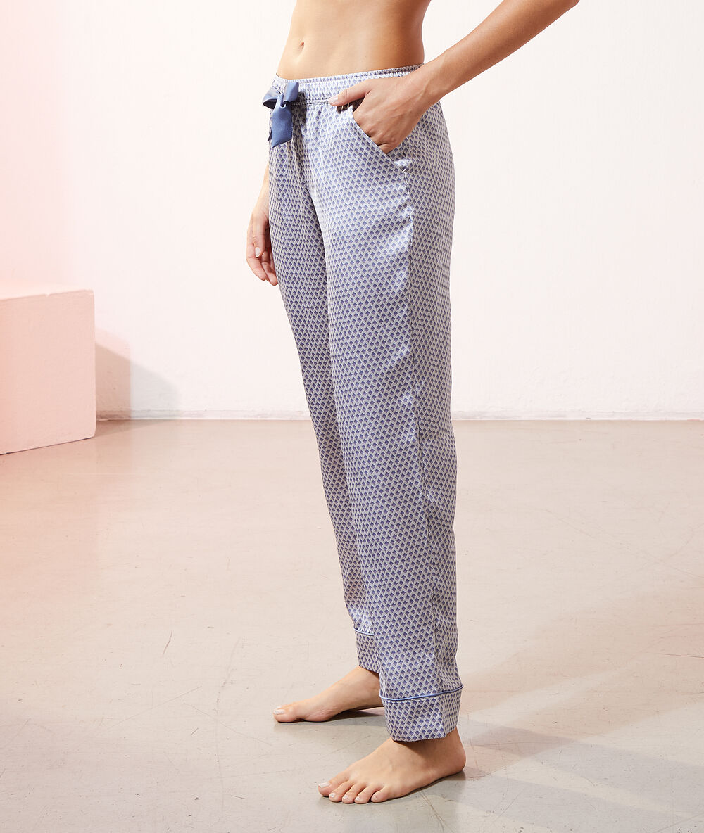 Pantalon satiné imprimé imp fd ecru.