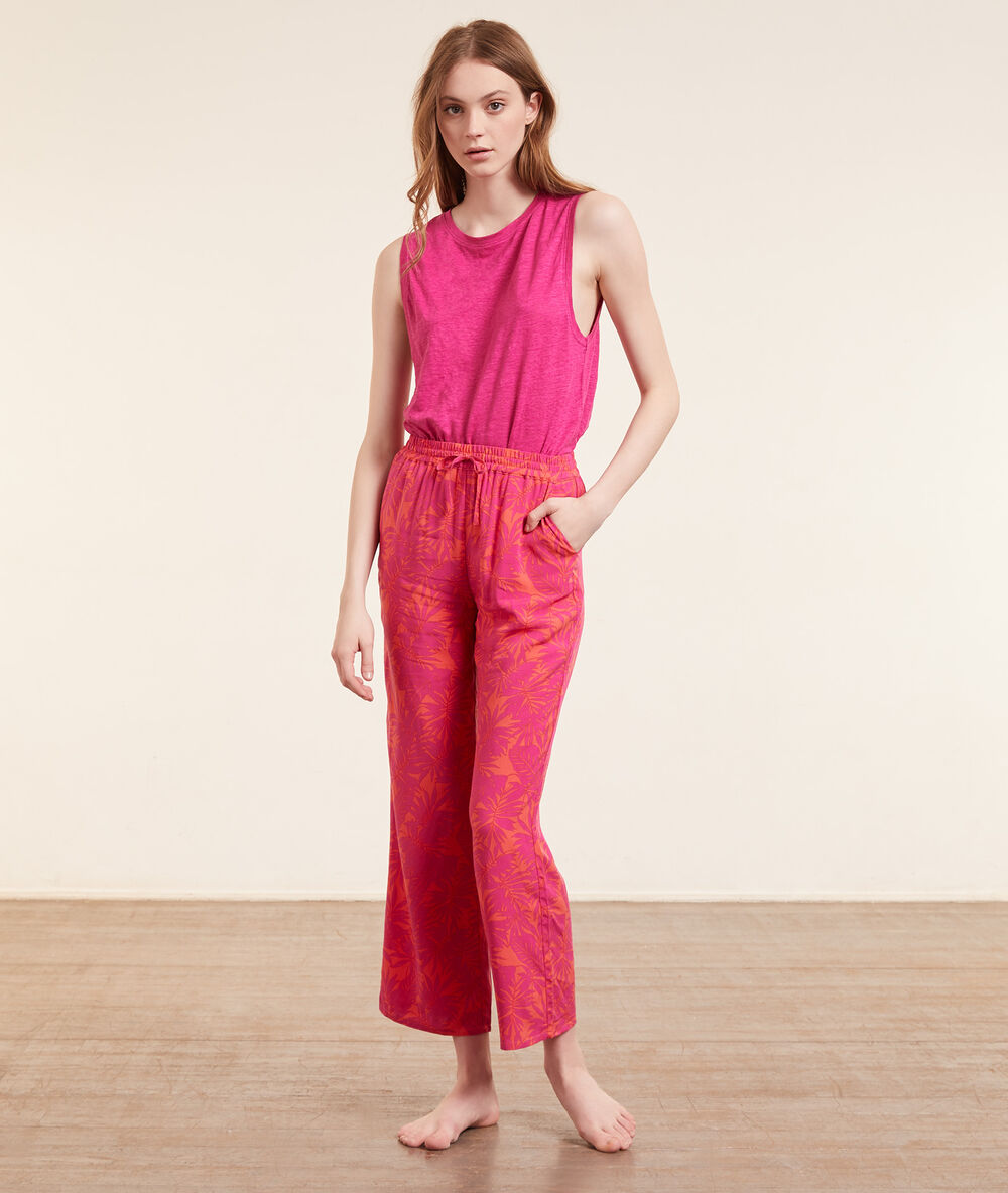 Pantalon de pyjama 7/8è imprimé fushia.