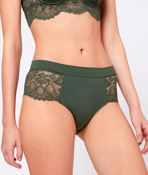 Shorty en dentelle florale kaki.