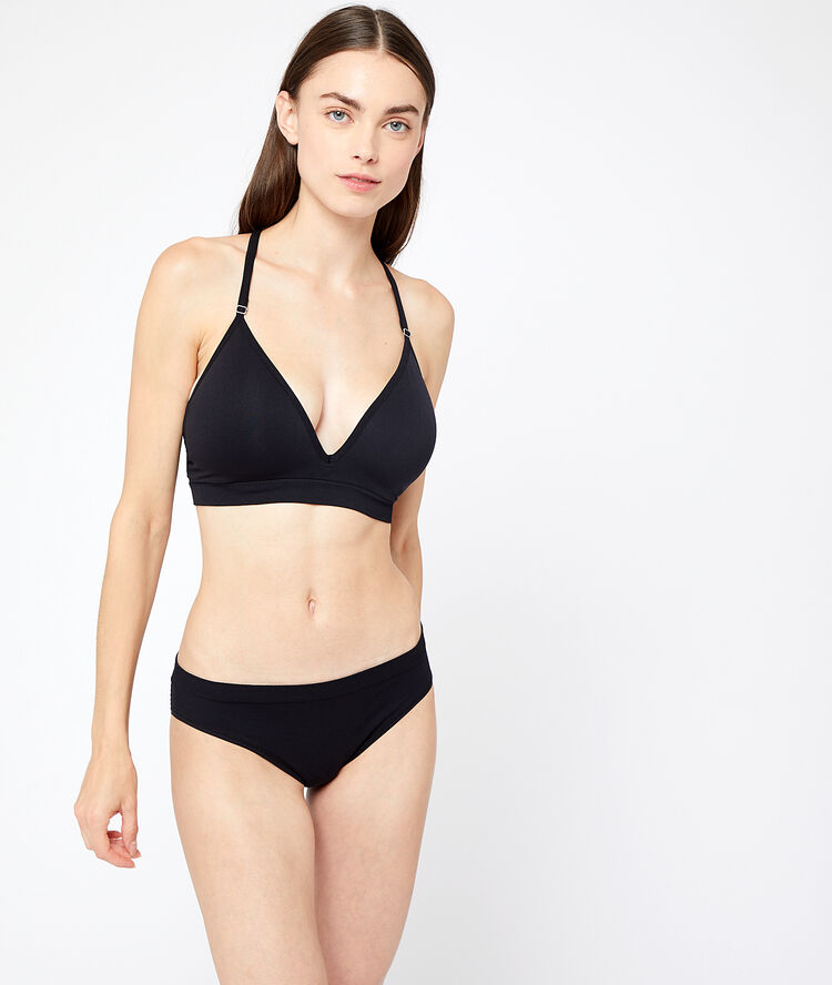 Soutien-gorge sans armatures, dos croisé noir.