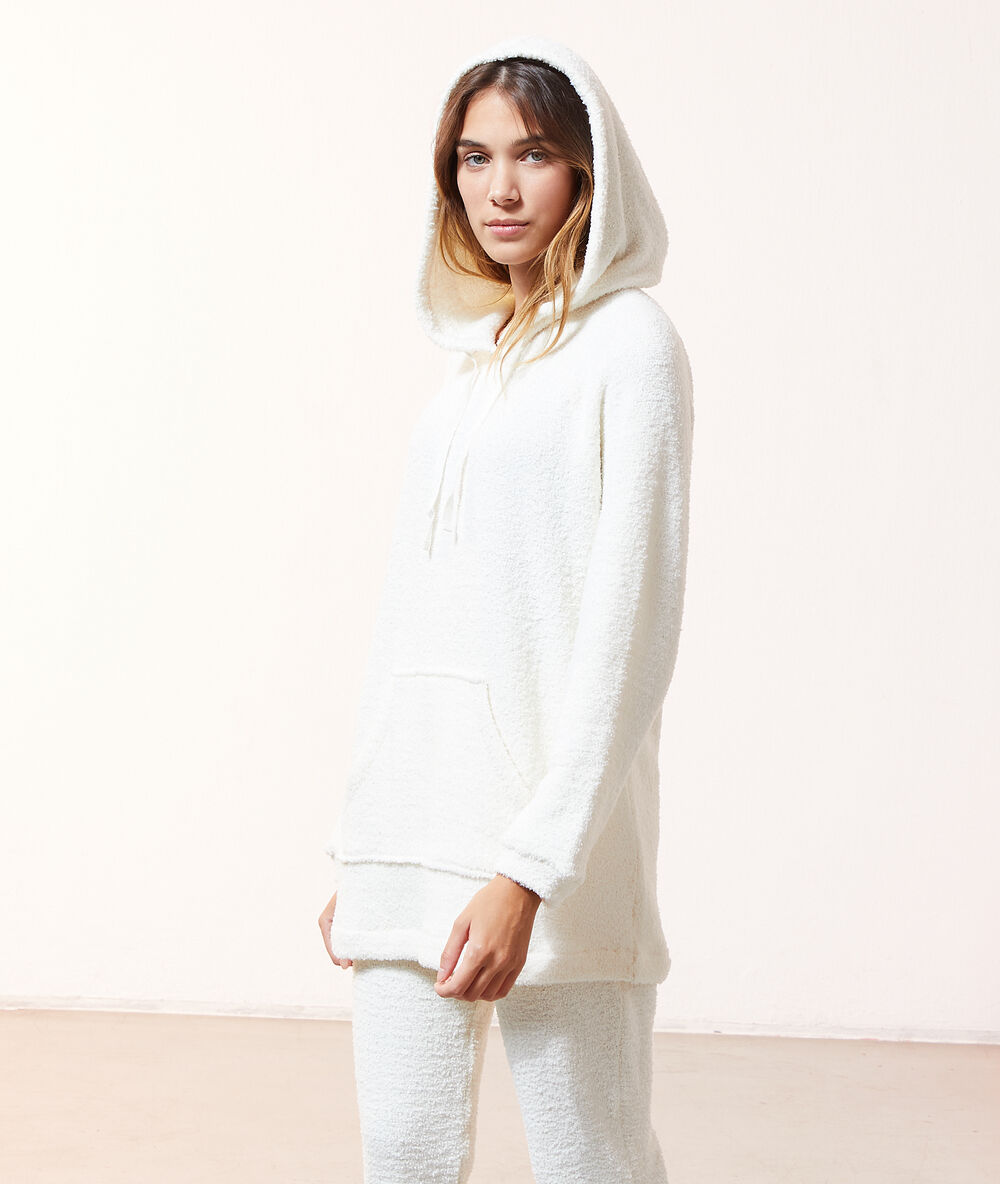 Sweatshirt à capuche loungewear ecru.