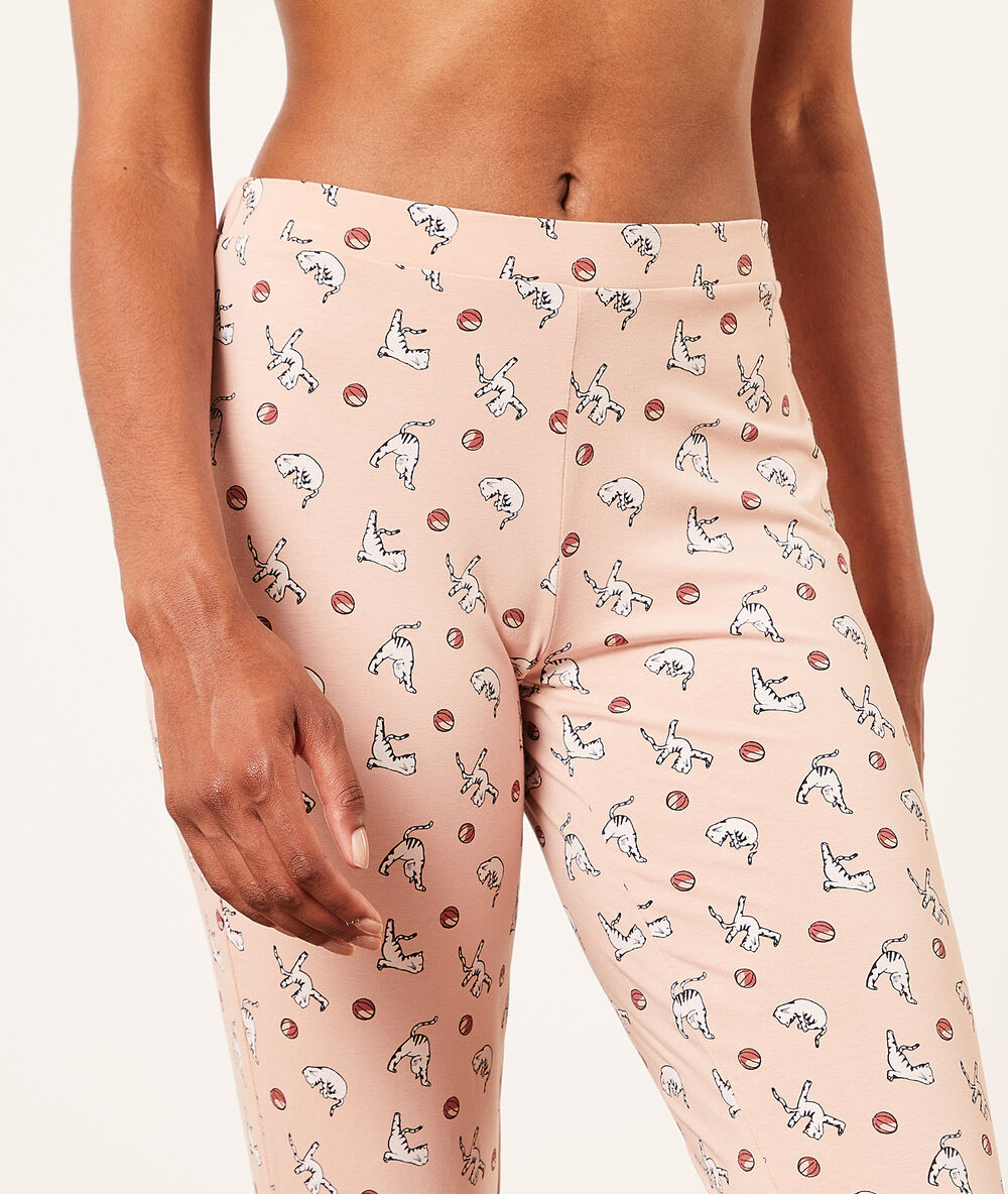 Legging imprimé chats rose poudre.