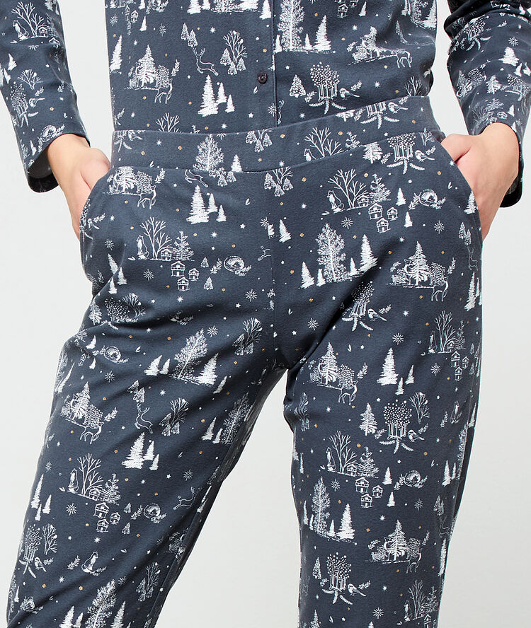 Pantalon imprimé bleu.