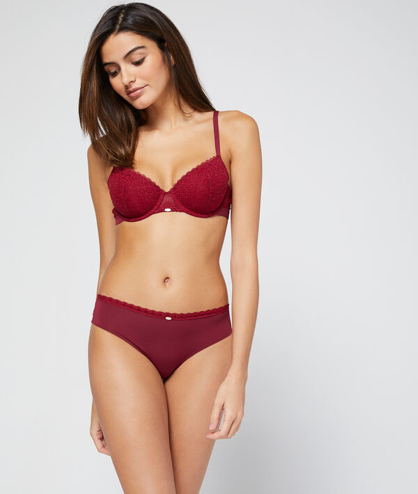 Shorty dentelle et microfibre bordeaux.