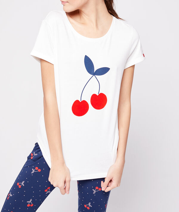 T-shirt 100% coton imprimé cerise ecru.