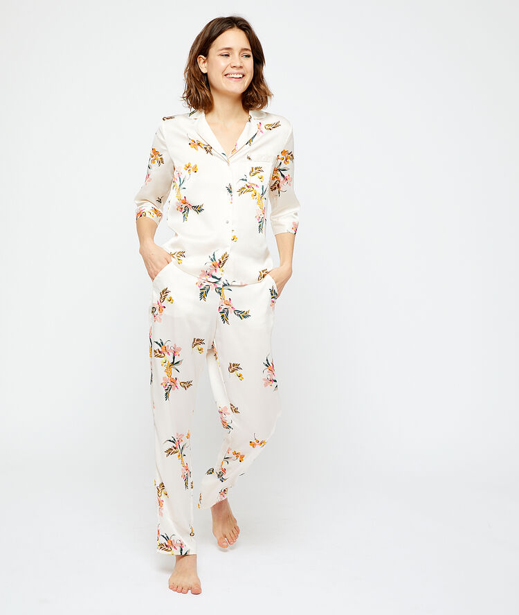 Pantalon imprimé imp fond ecru.