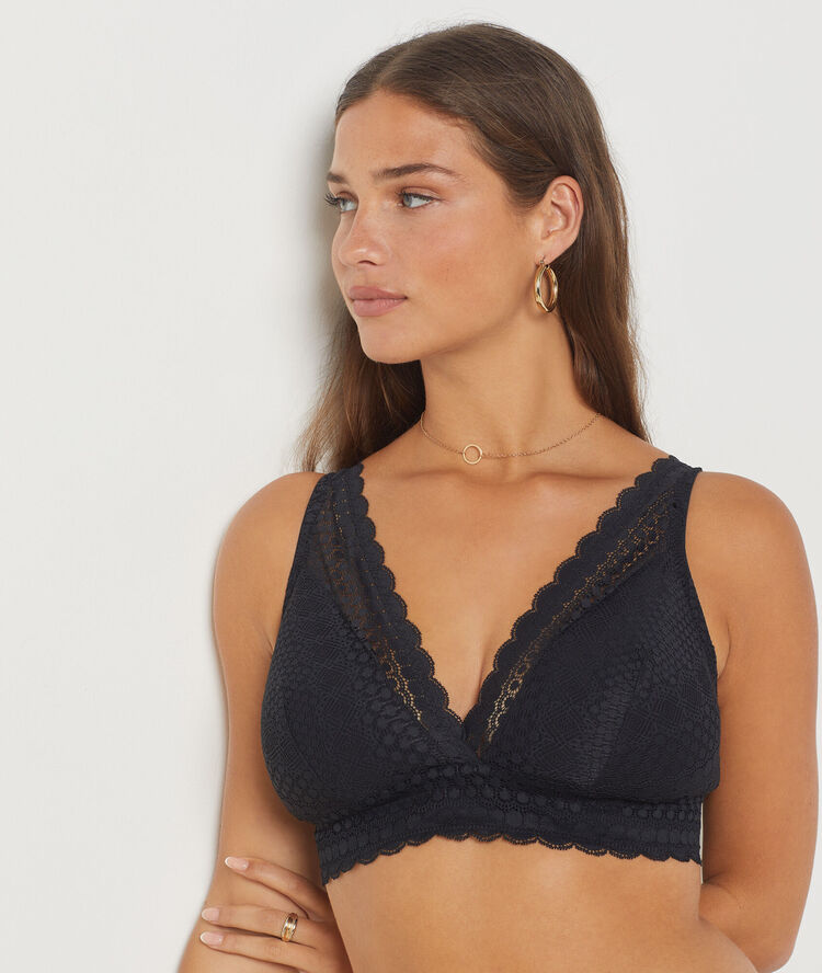 Soutien-gorge n°8 - triangle sans armatures, pads amovibles noir.