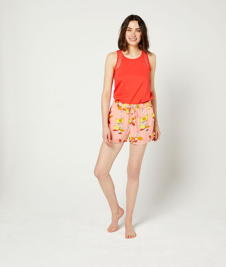 Short imprimé feuillage rose.
