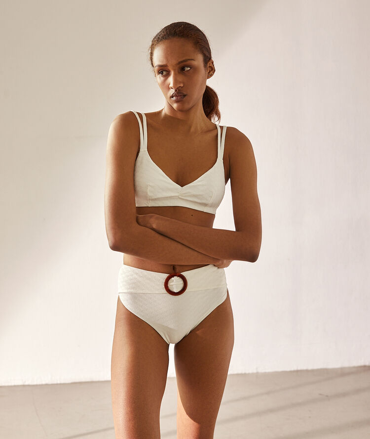 Haut de maillot de bain triangle, texturé ecru.