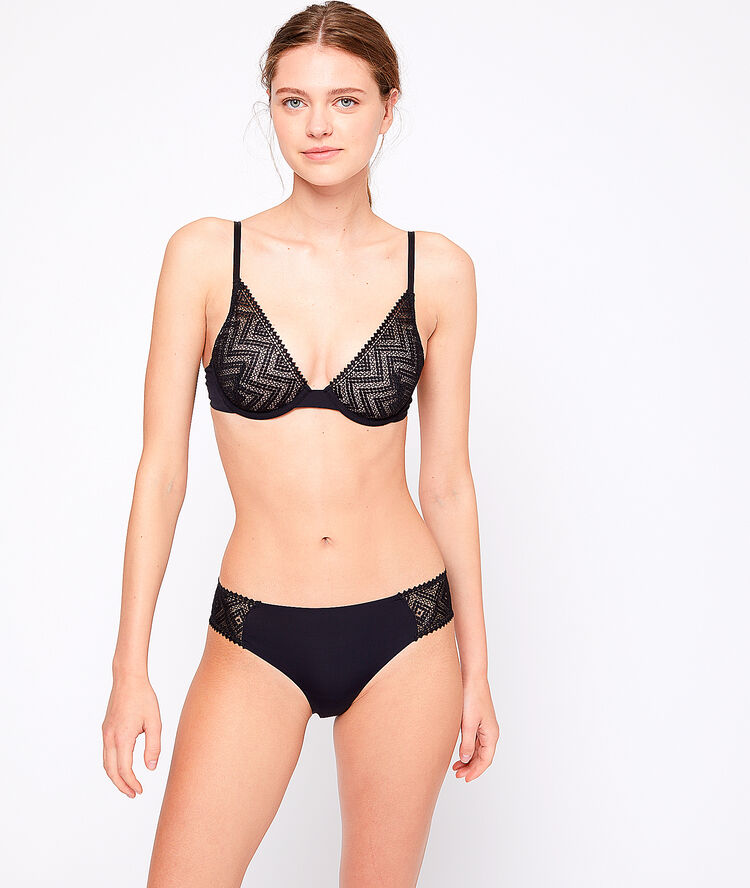 Hipster en microfibre, détails en dentelle noir.