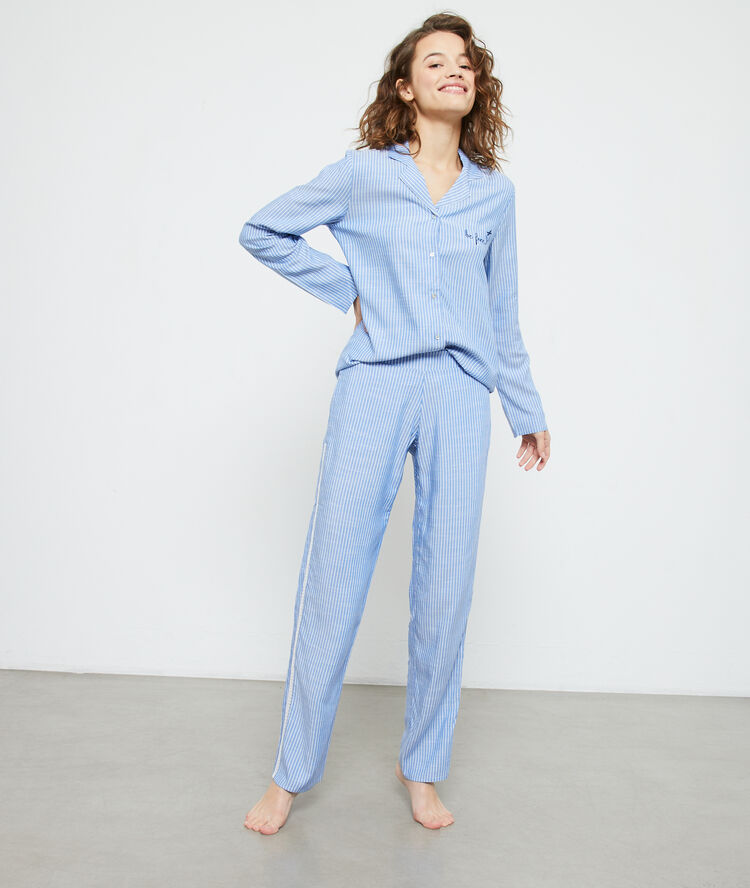Pantalon rayé à bandes latérales bleu.