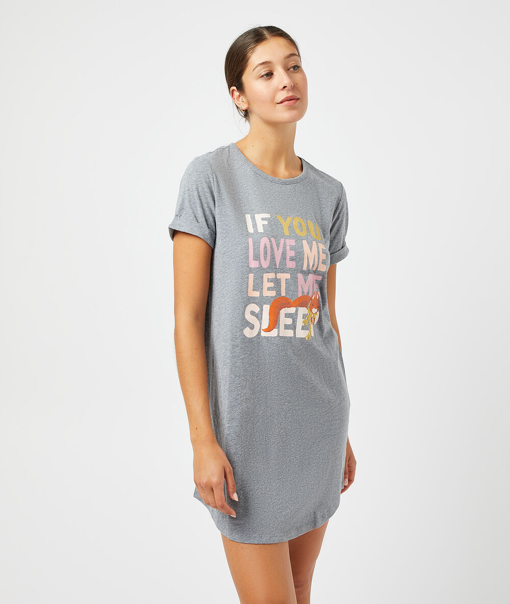 Chemise de nuit "if you love me let me sleep" gris.