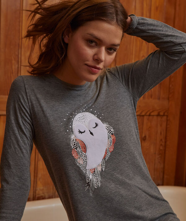 Liquette imprimée oiseau gris.