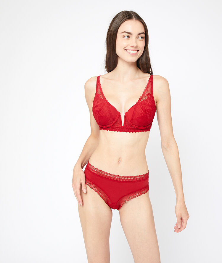 Soutien-gorge n°6 - triangle naturel en dentelle rouge.