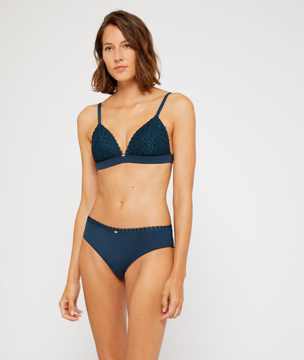 Triangle en dentelle, sans armatures bleu.