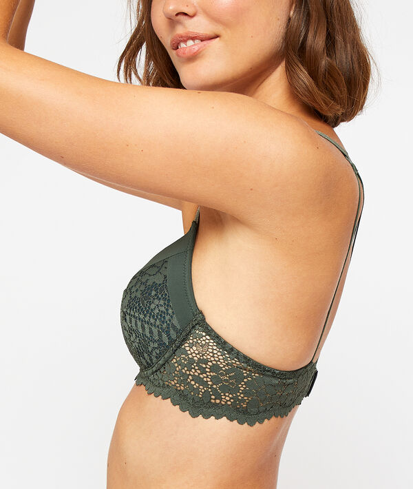 Soutien-gorge n°2 - push-up plongeant, dos croisé kaki.