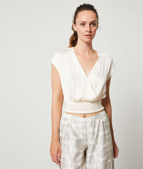 Top court satiné taille smockée Top court satiné taille smockée;${refinementColor}