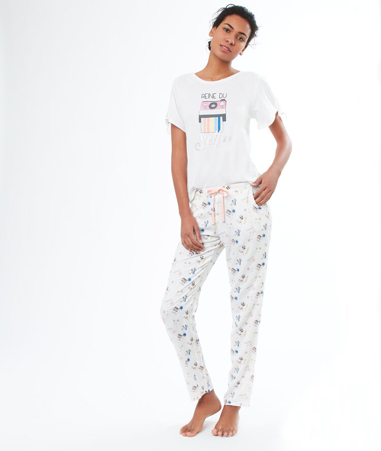 Pantalon imprimé ecru.