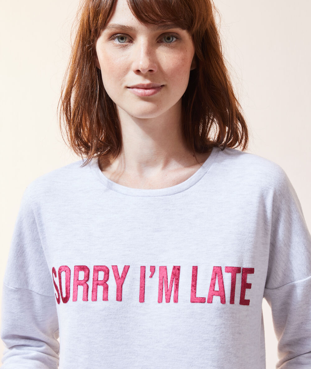 Chemise de nuit "sorry i'm late" gris.