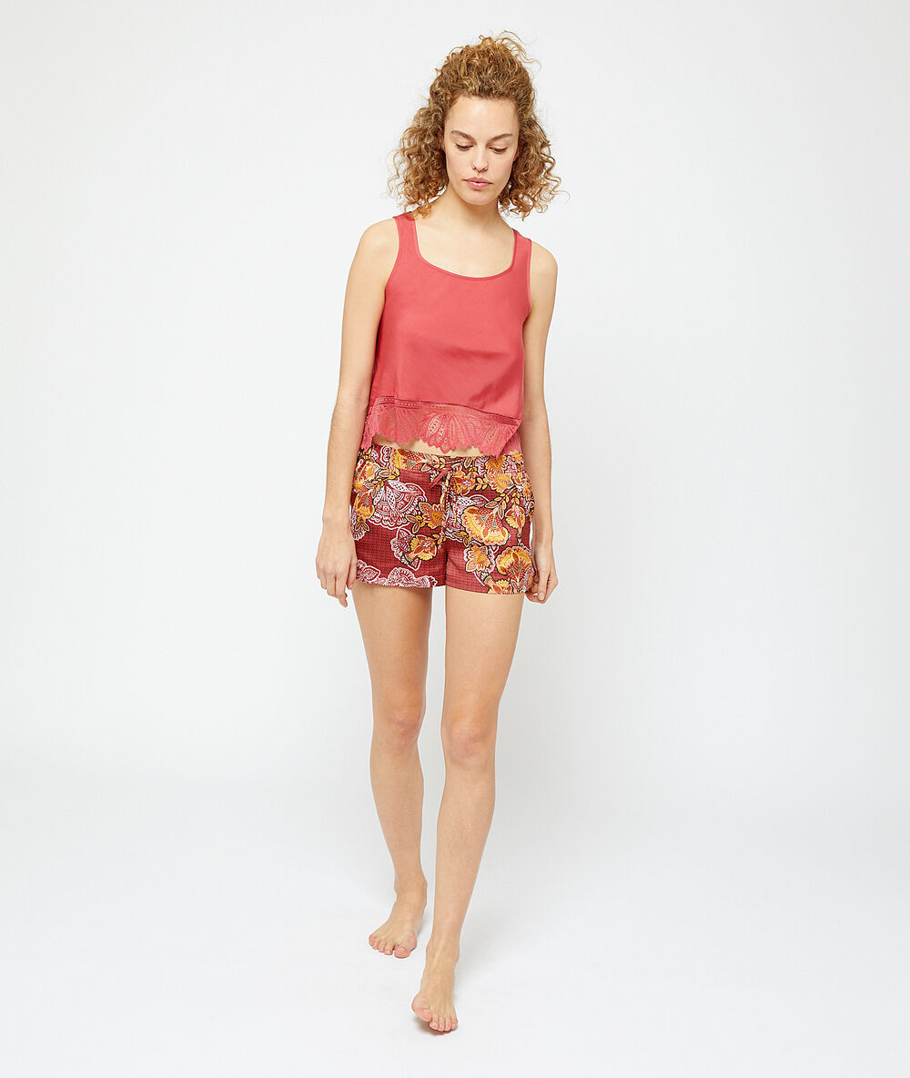 Short satiné imprimé orange.