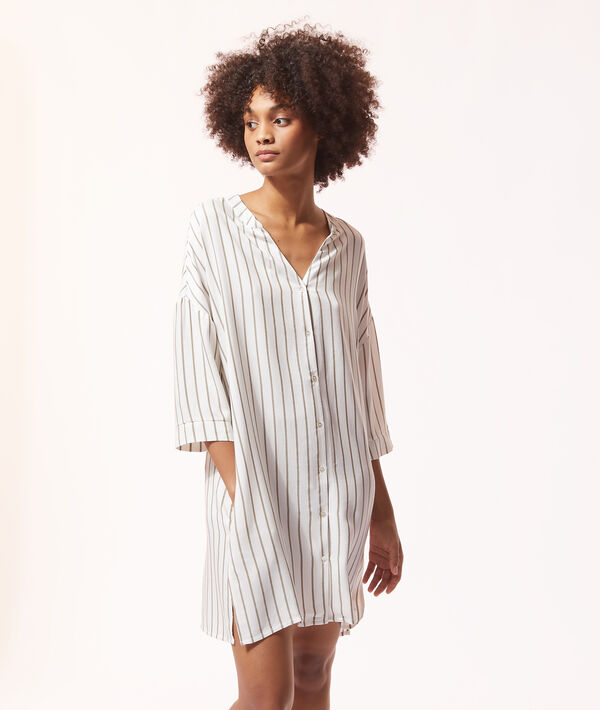 Chemise de nuit à boutons rayée Chemise de nuit à boutons rayée;${refinementColor}