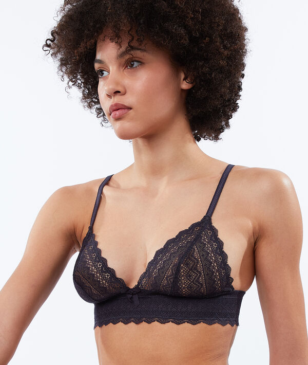 Triangle sans armatures en dentelle anthracite.