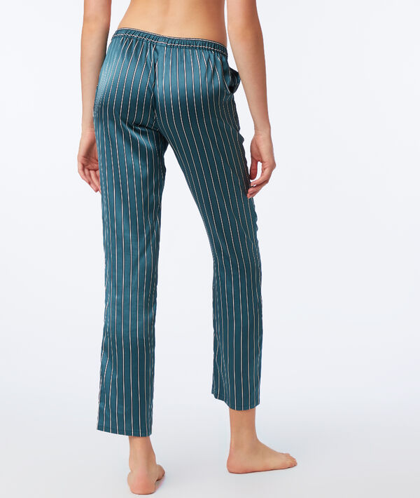 Pantalon satiné à rayures vert.