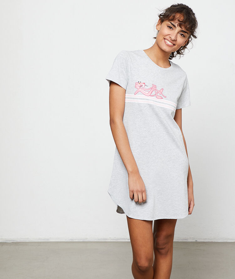 Chemise de nuit panthère rose gris.