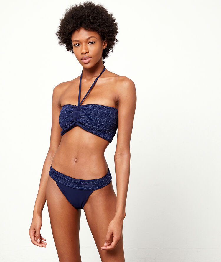 Haut de maillot de bain bandeau, brodé marine.