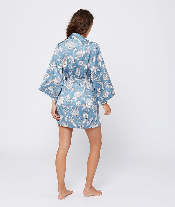 Kimono satiné imprimé fleuri Kimono satiné imprimé fleuri