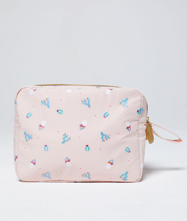 Trousse de toilette imprimée rose.