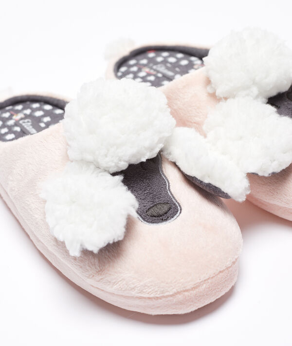 Mules caniche rose.