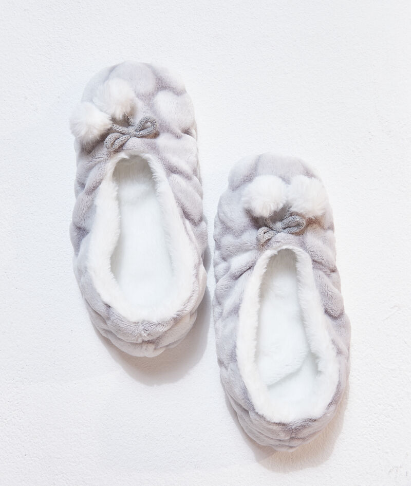 Chaussons Ballerine Motifs Coeur Eva Gris Etam