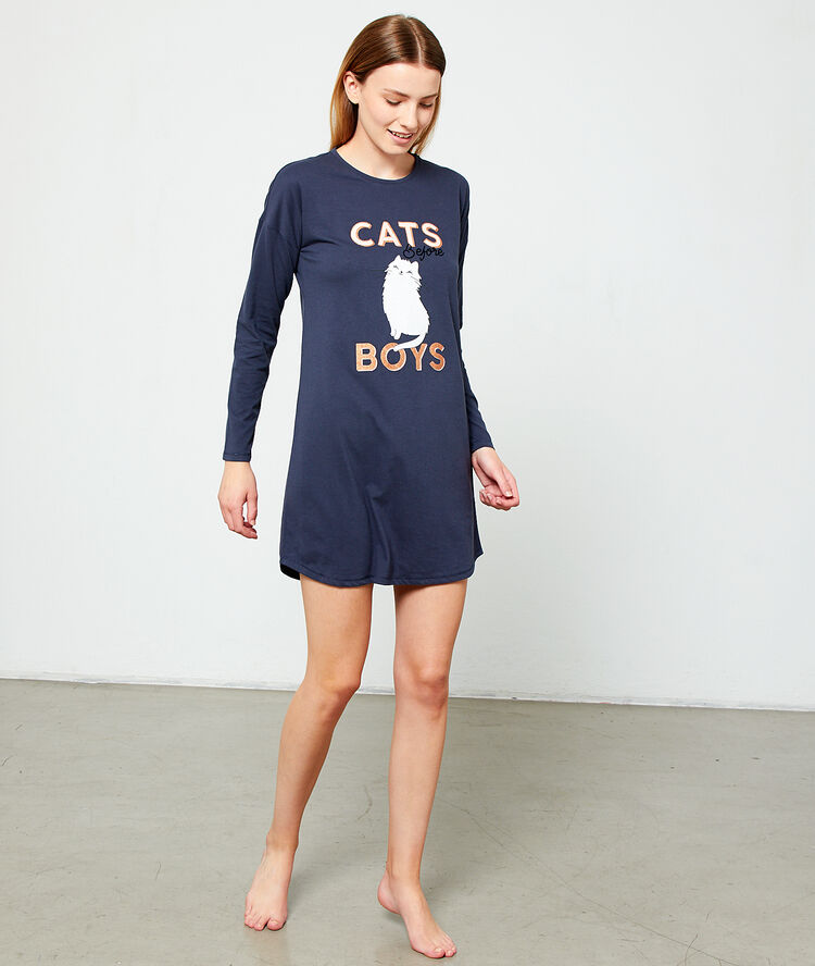 Nuisette imprimée "cats before boys" bleu.