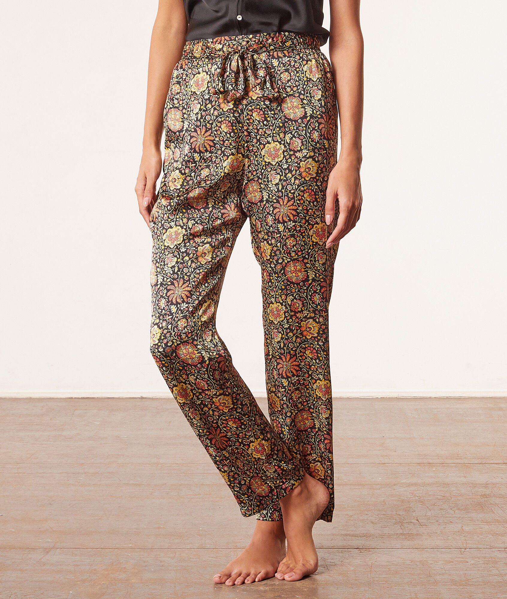 Pantalon de pyjama taille haute satiné - Kezia - S - Noir - Femme - Etam